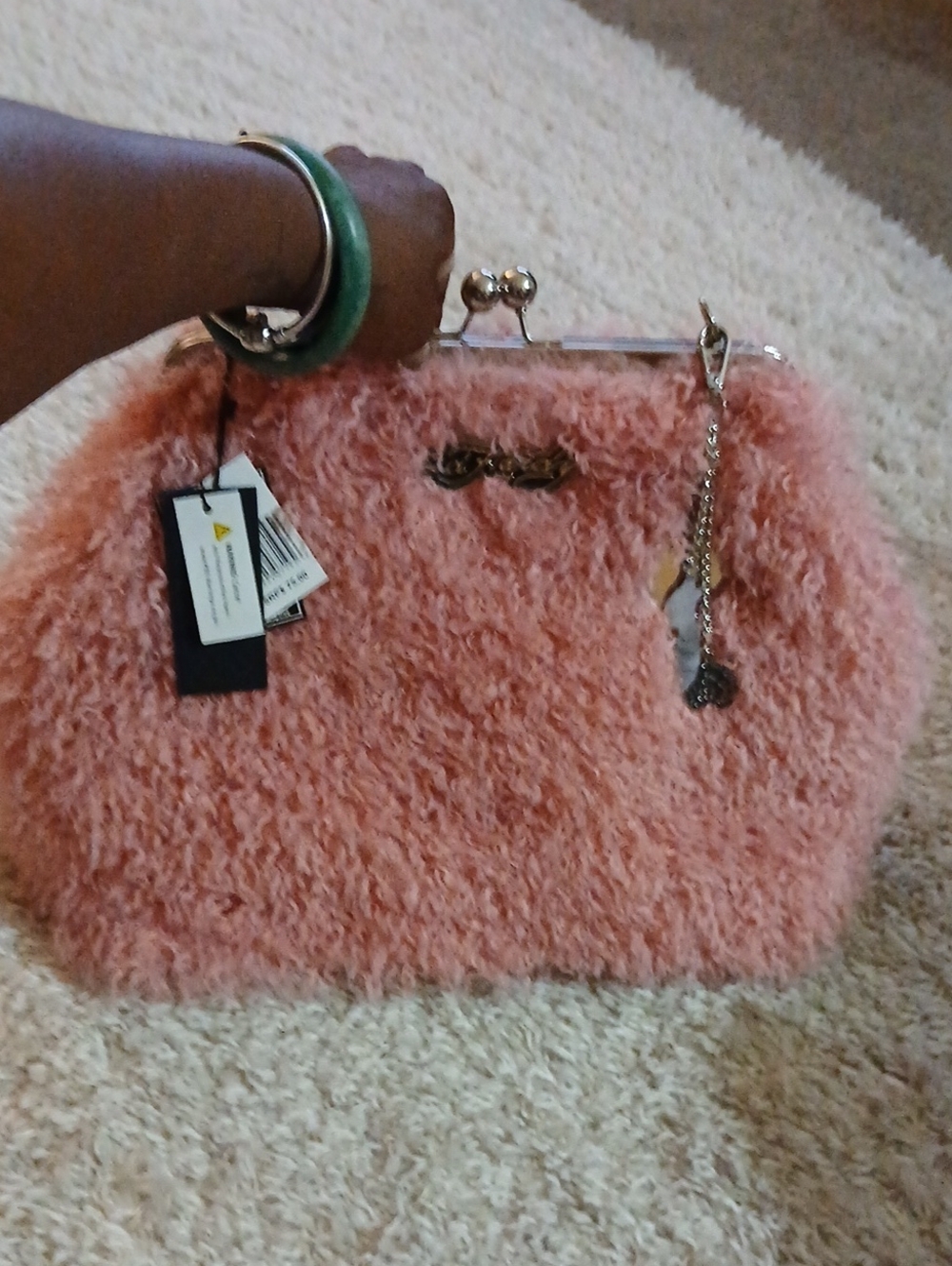 NWT ED HARDY KISS LOCK FUR CLUTCH BAG